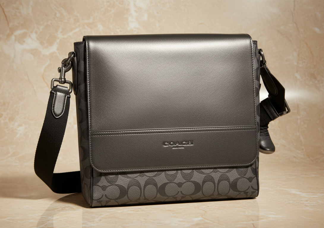 COACH HOUSTON MAP CROSSBODY BAG - SIGNATURE COATED CANVAS & REFINED CALF LEATHER