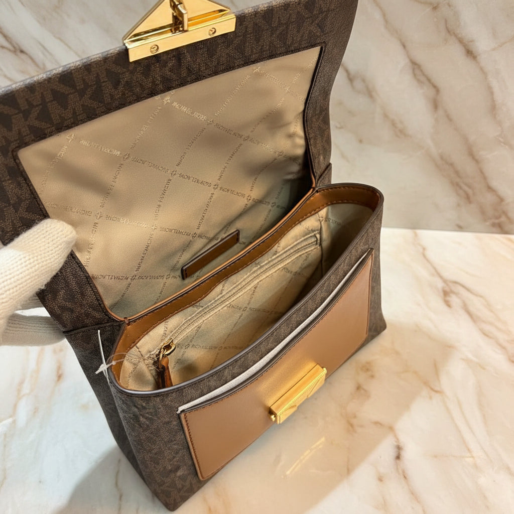 MICHAEL KORS CECE MEDIUM FLAP MONO BROWN