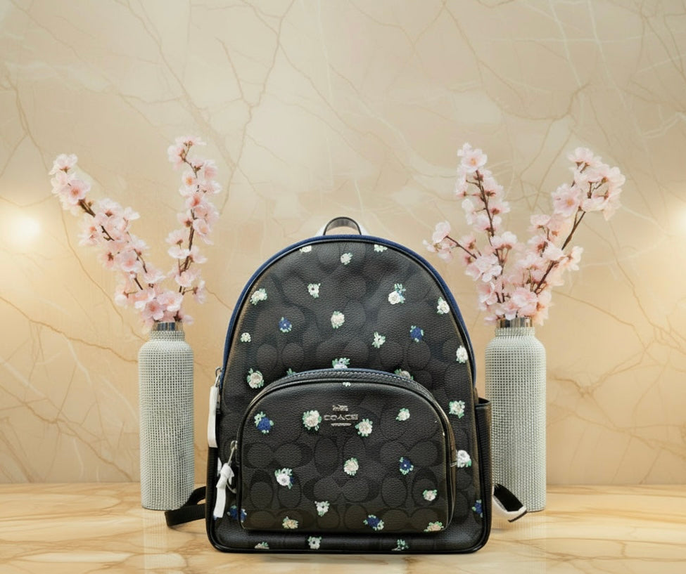 COACH COURT MEDIUM  BACKPACK IN SIGNATURE CANVAS WITH VINTAGE MINI ROSE PRINT