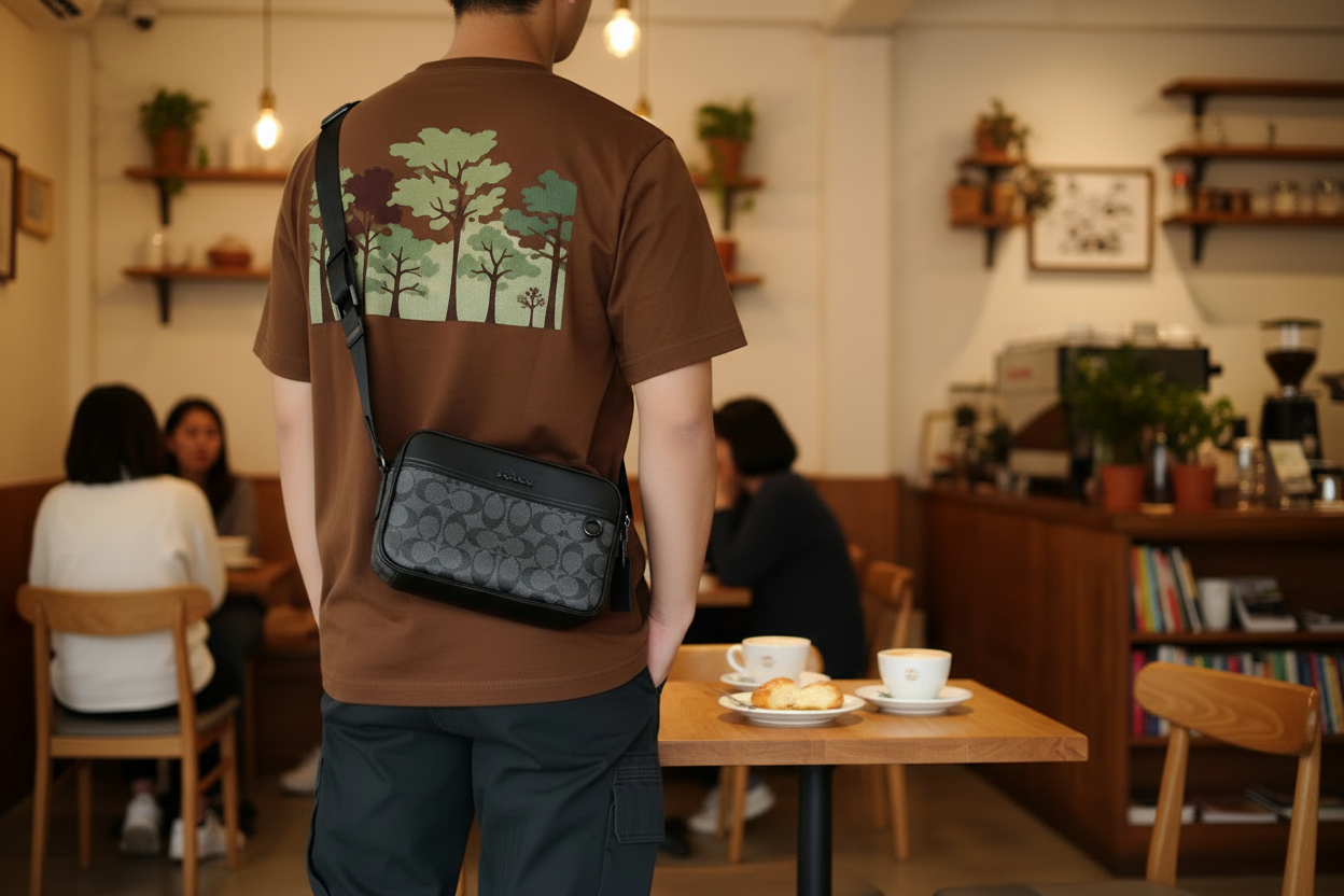 حقيبة كروس بودي من كوتش غراهام - قماش مطلي مميز/أسود فحمي