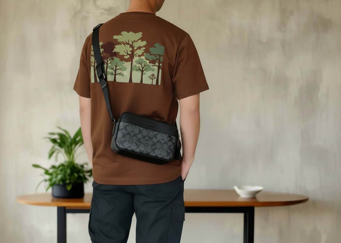 حقيبة كروس بودي من كوتش غراهام - قماش مطلي مميز/أسود فحمي