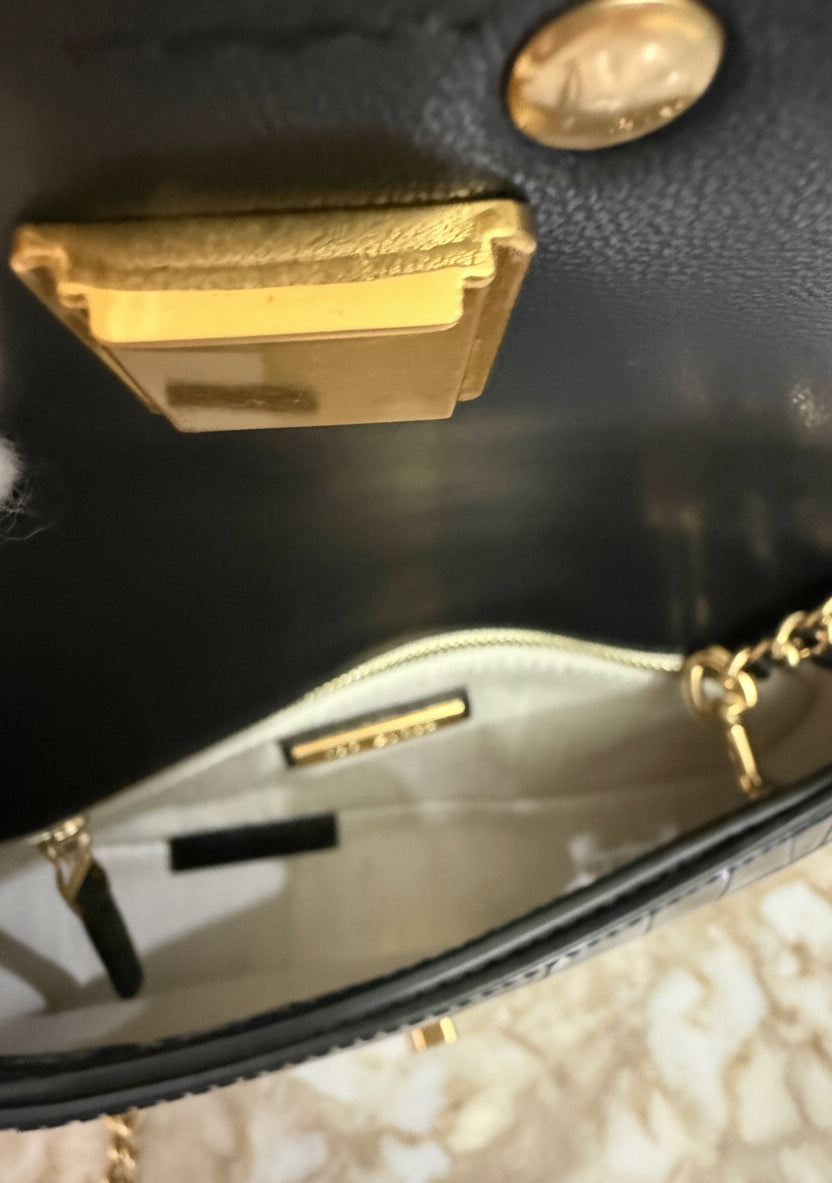 TORY BURCH EMBOSSED CROC BRITTEN CONVERTIBLE SHOULDER BAG/XBODY BAG - BLACK