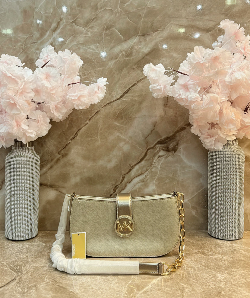 MICHAEL KORS CARMEN POUCHETTE SHOULDER BAG ONLY - PALE GOLD