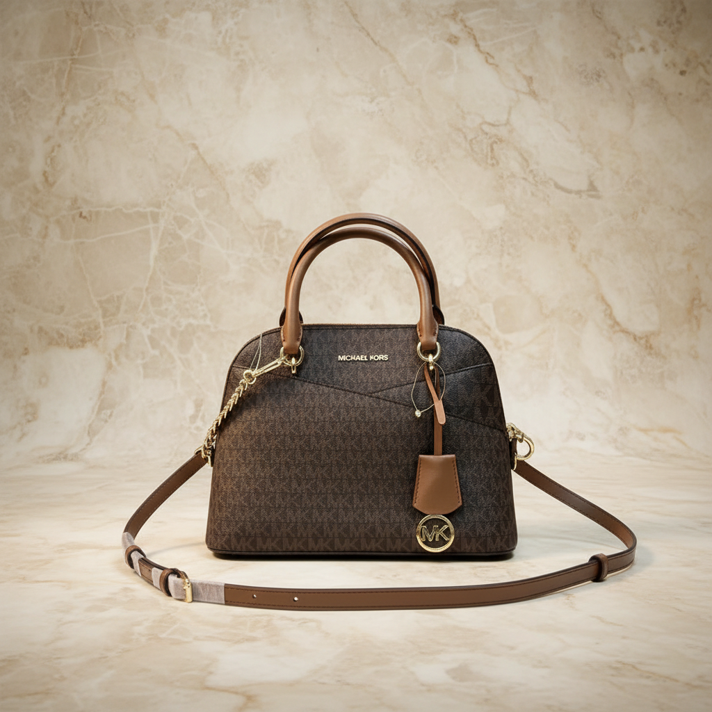 MICHAEL KORS CINDY DOME MEDIUM IN SIGNATURE LOGO BROWN