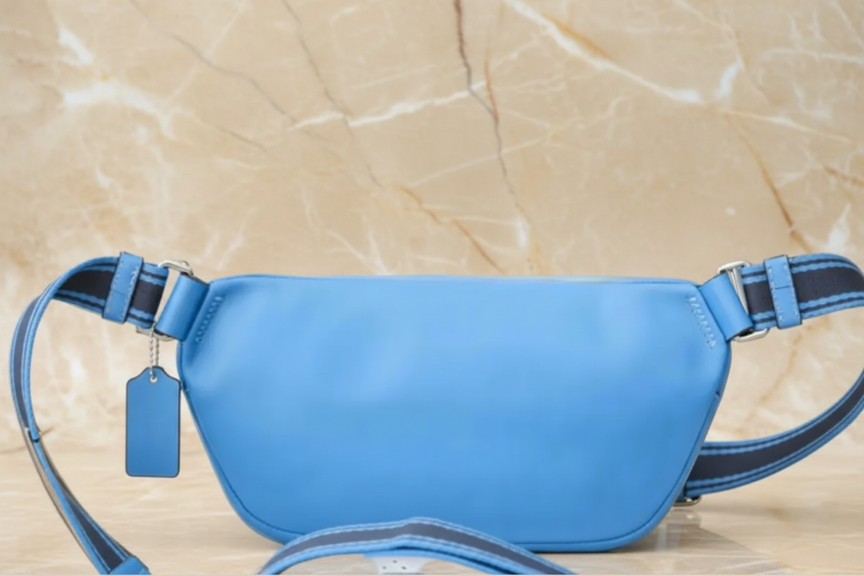 حقيبة خصر/حقيبة صدر/حقيبة جسم من كوتش إلياس، مصنوعة من قماش مميز بألوان متداخلة - كاكي/أزرق سباق