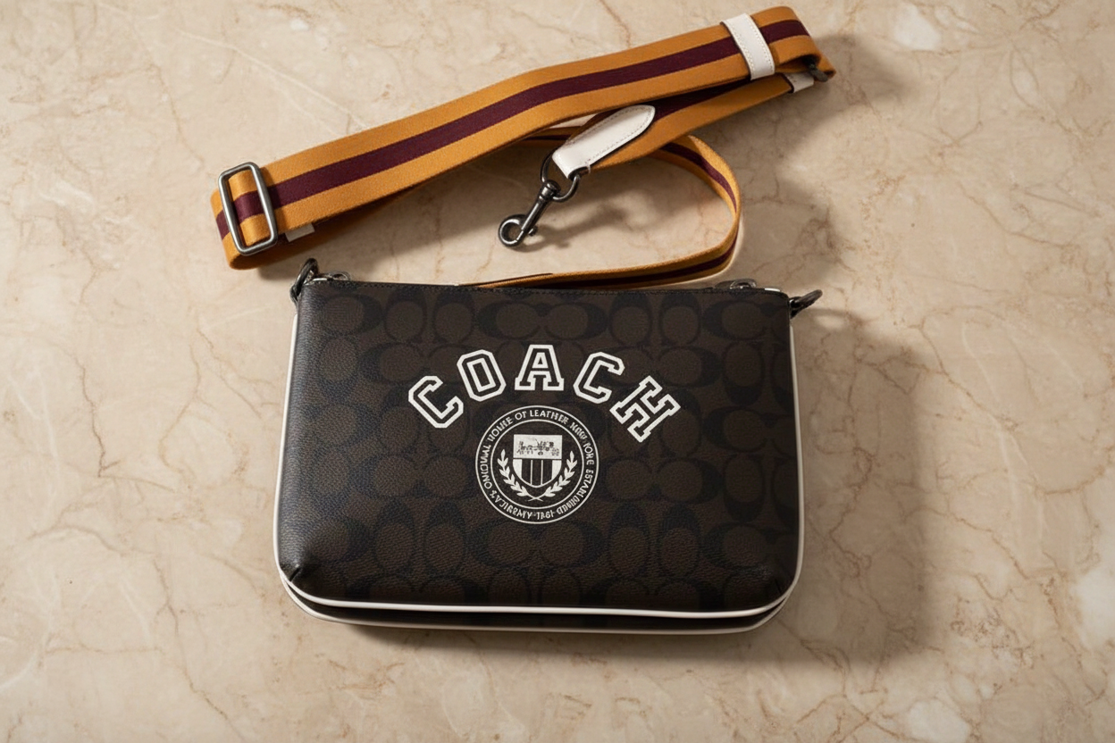 COACH EVERETTE CROSSBODY IN SIGNATURE CANVAS WITH VARSITY MOTIF
