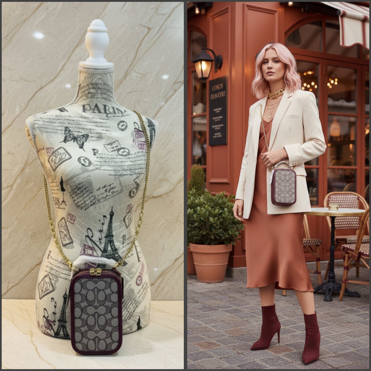 COACH ALIE PHONE CROSSBODY BAG IN SIGNATURE JACQUARD - OAK MAPLE ( FR. BOUTIQUE STORE )