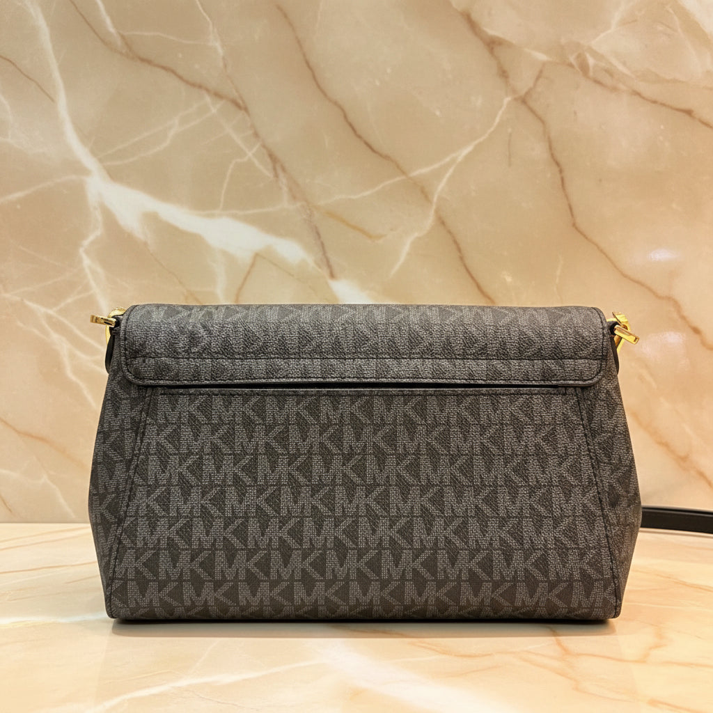 MICHAEL KORS LOGO FLAP CROSSBODY - MONOGRAM BLACK COLOR