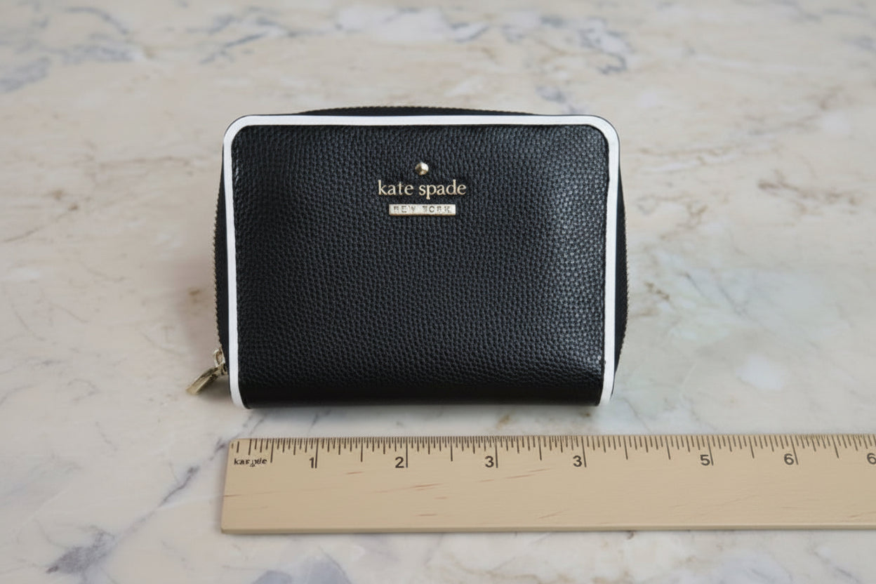 Kate Spade Wallet Black Pebbled & White Trim Key Chain Dani Patterson Drive