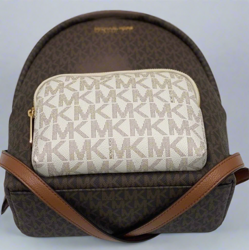 MICHAEL KORS MEDIUM ERIN BACKPACK - SIGNATURE BROWN/WHITE