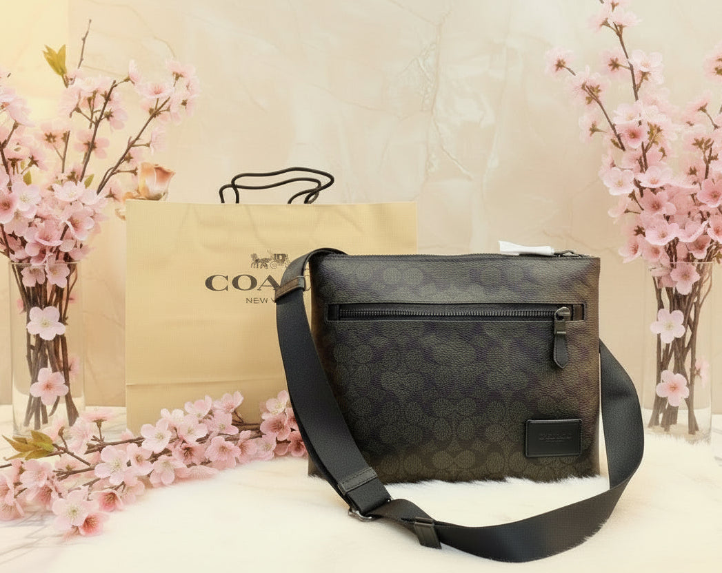 COACH CARRIER CROSSBODY BAG IN SIGNATURE CANVAS - MAHOGANY COLOR