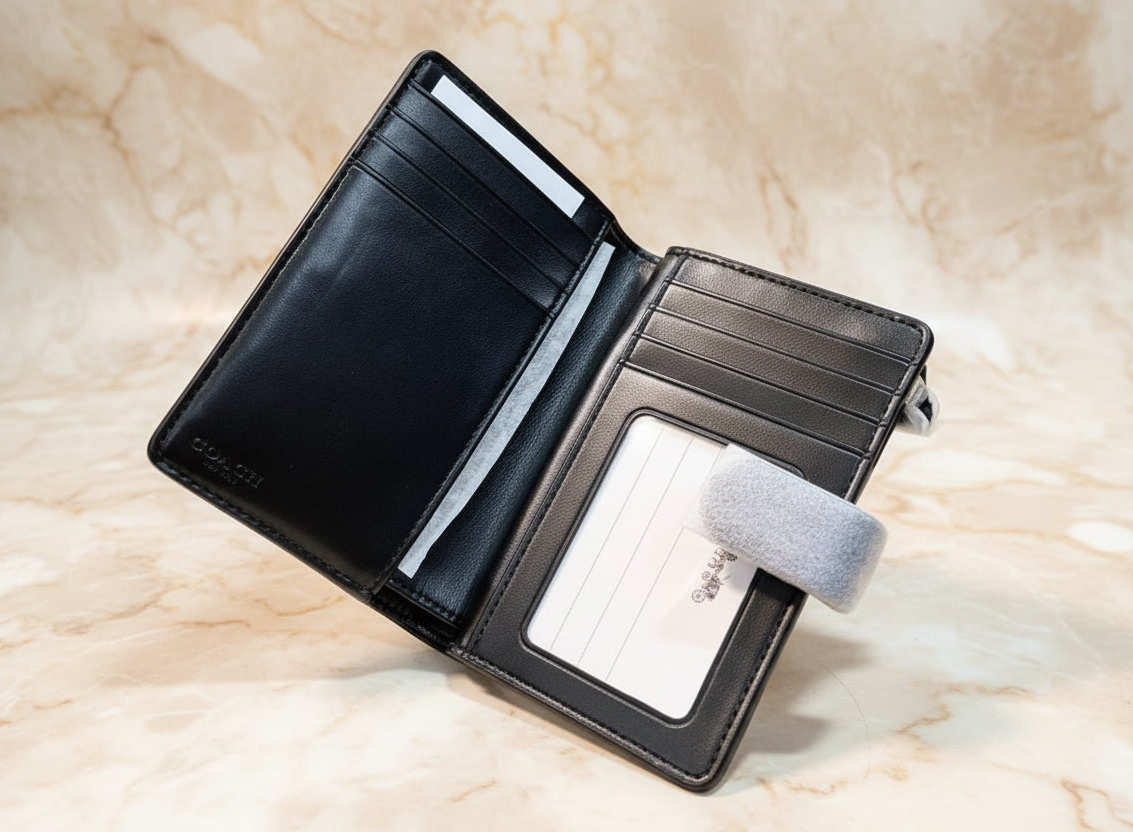 محفظة كوتش ثنائية الطي متوسطة الحجم بسحاب في الزاوية