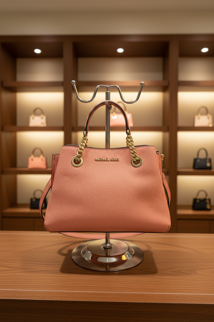 MICHAEL KORS SMALL TEAGEN LEATHER SATCHEL - PEACH