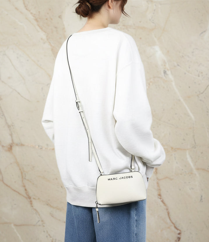 MARC JACOBS GRIND WHITE COTTON PEBBLE LEATHER MINI CROSSBODY/POUCH