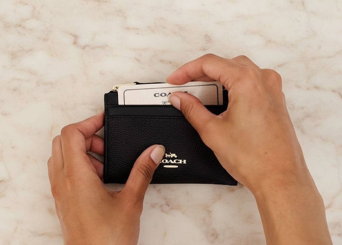 COACH SKINNY CARD CASE WITH KEY RING - SIGNATURE BROWN BLACK