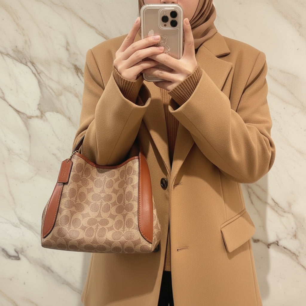 COACH HADLEY HOBO 21 - SIGNATURE CANVAS TAN RUST