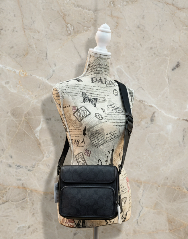 COACH SULLIVAN FLAP CROSSBODY - SIGNATURE CANVAS/CHARCOAL BLACK