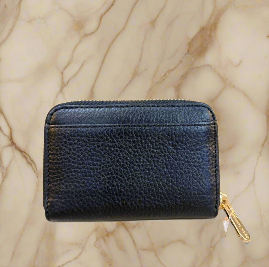 MICHAEL KORS FULTON LEATHER ZIP AROUND COIN PURSE - BLACK