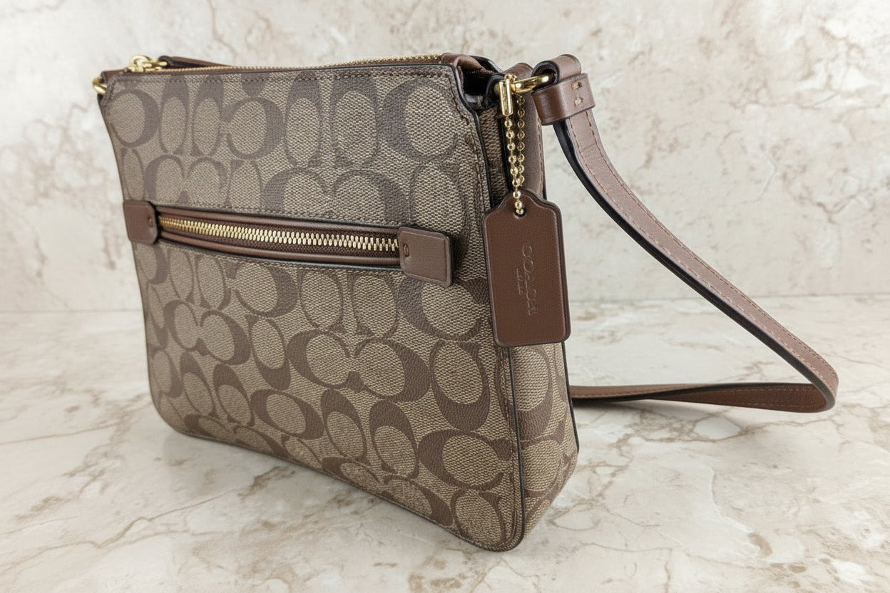 COACH GALLERY FILE CROSSBODY IN SIGNATURE CANVAS - KHAKI BROWN