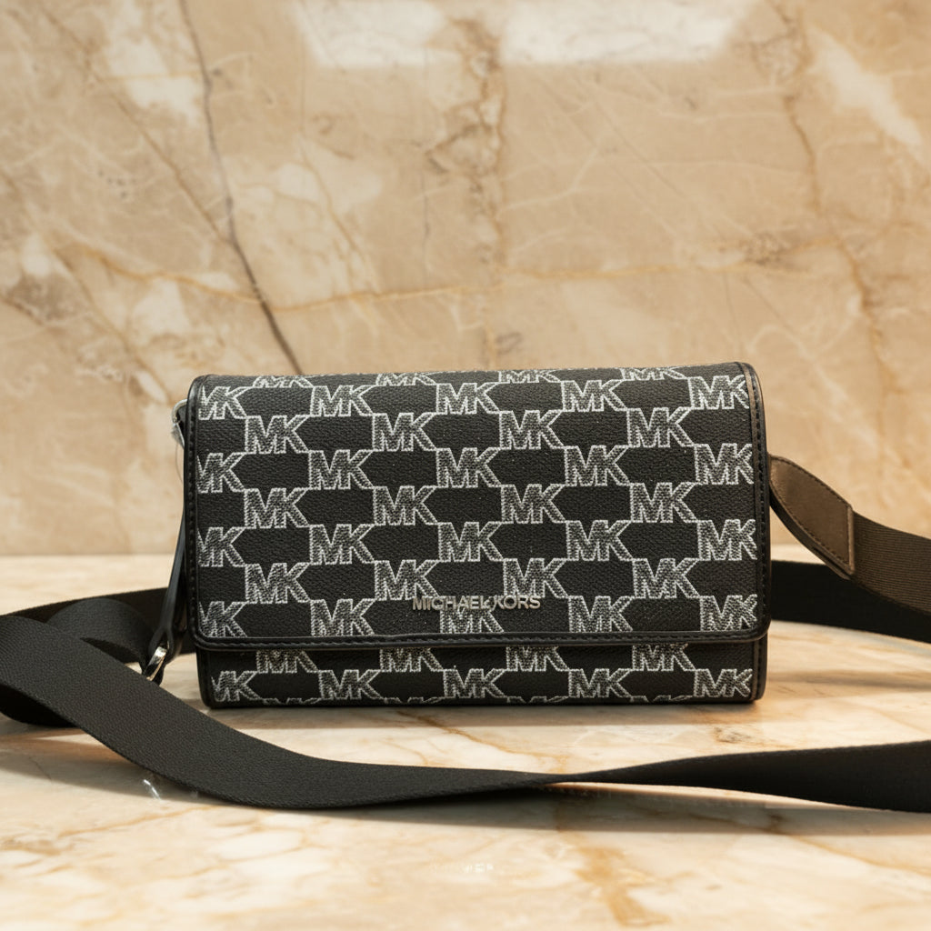 Michael Kors Jet Set Item Large Zip Around Wallet Crossbody Handbag Black Multi