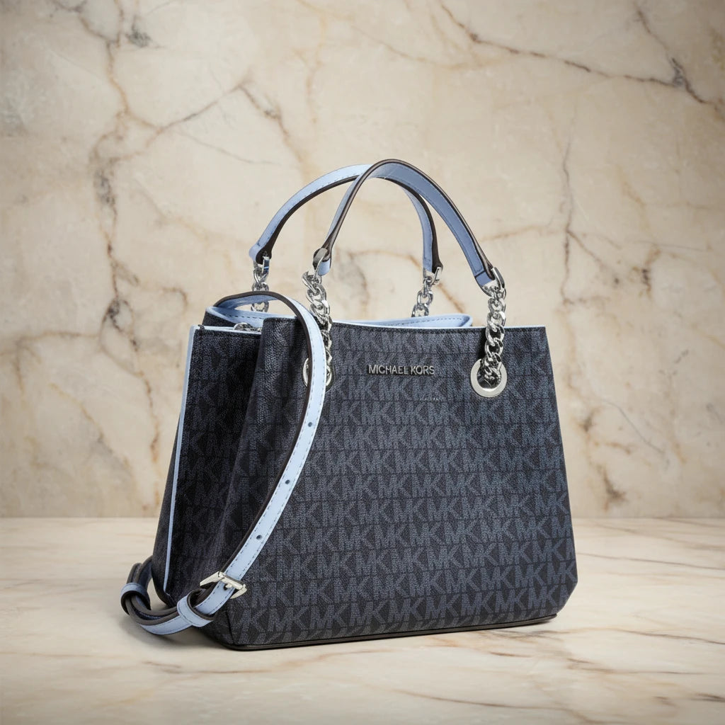 MICHAEL KORS SMALL TEAGEN LEATHER SATCHEL - SIGNATURE ADMIRAL BLUE