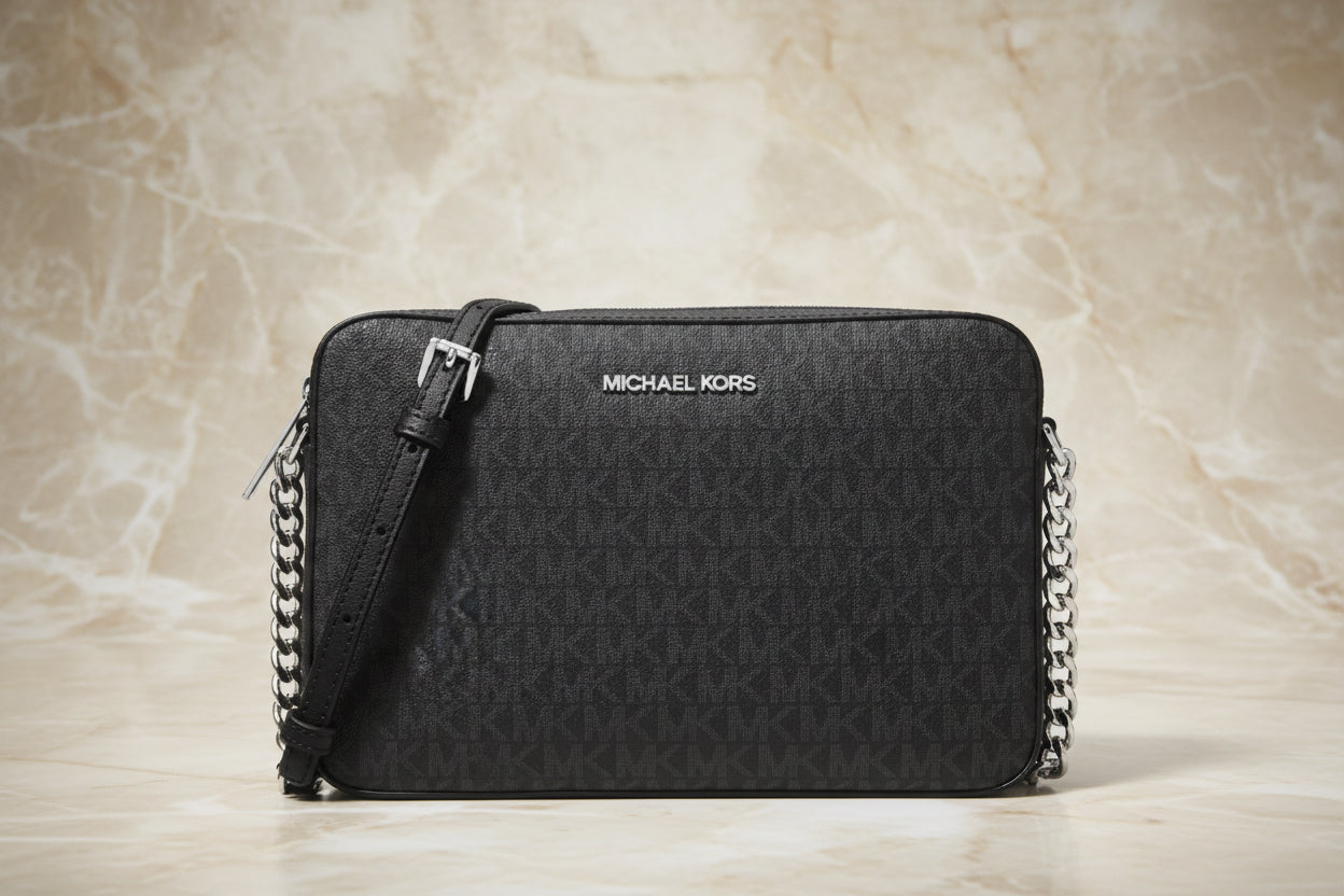 MICHAEL KORS EW JET SET CAMERA BAG MONOGRAM BLACK-GREY - PVC LEATHER ( BOUTIQUE STORE )
