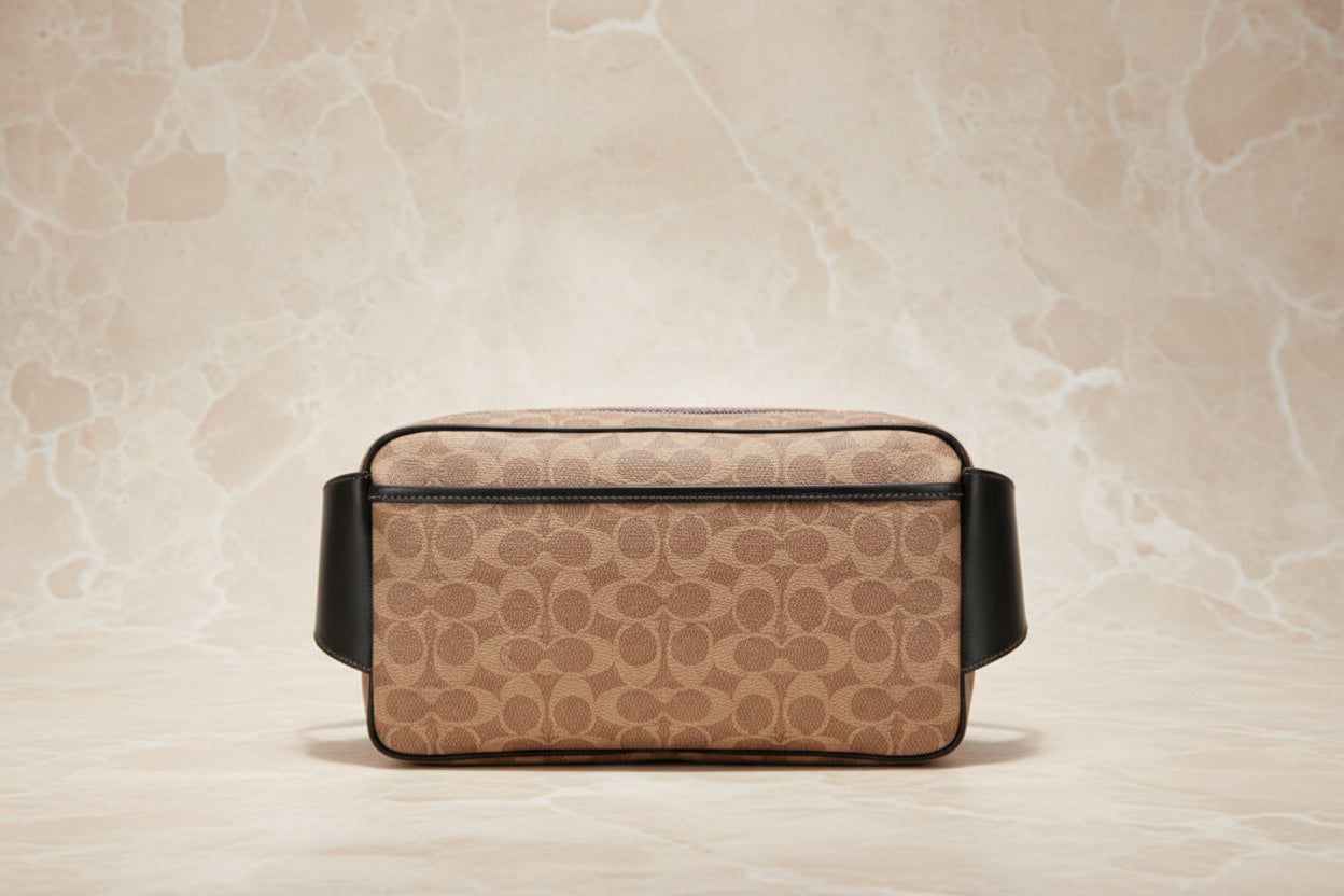 COACH LOGO PRINTED LIMITED EDITION WAISTPACK/BODY BAG IN SIGNATURE TAN CANVAS