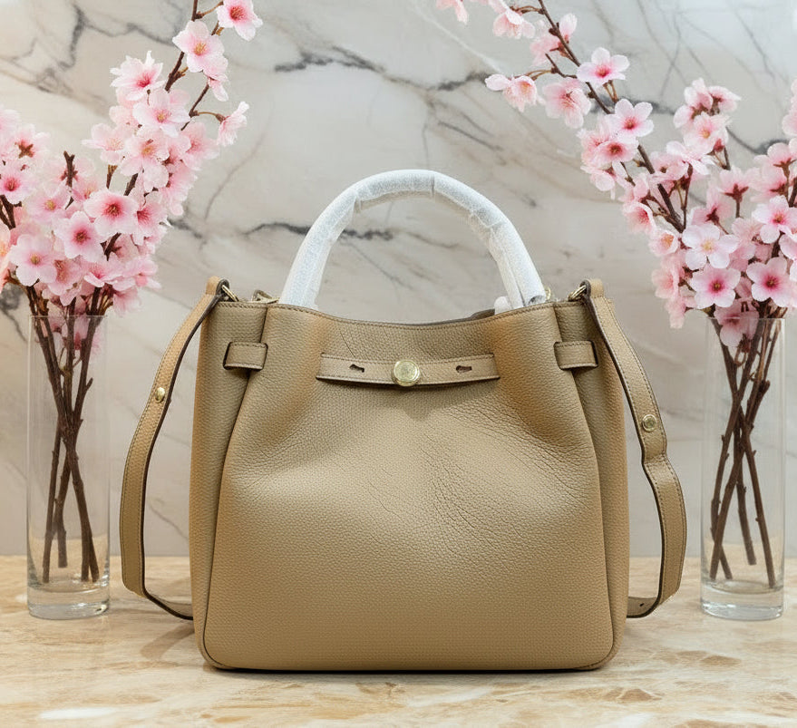 SALE!!! WITH CREASE IN FRONT DUE TO CARGO HANDLING - TORY BURCH SMALL ROMY BUCKET - BROWN