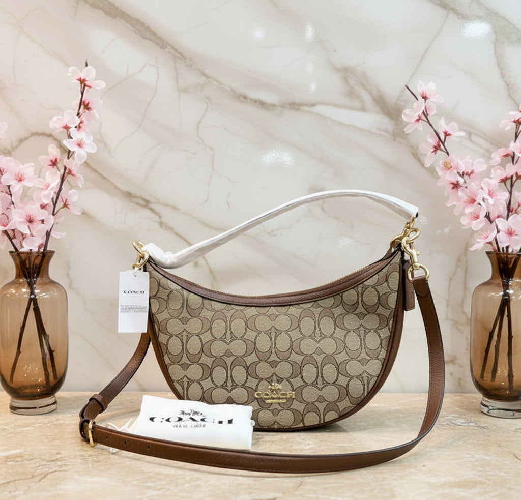 COACH ARIA SHOULDER BAG/CROSSBODY BAG IN SIGNATURE JACQUARD KHAKI