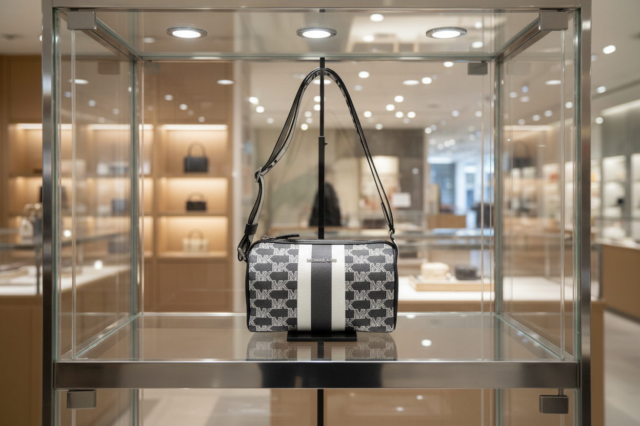 MICHAEL KORS COOPER MINI DUFFLE CROSSBODY IN SIGNATURE CANVAS STRIPE NWT BLACK MULTI