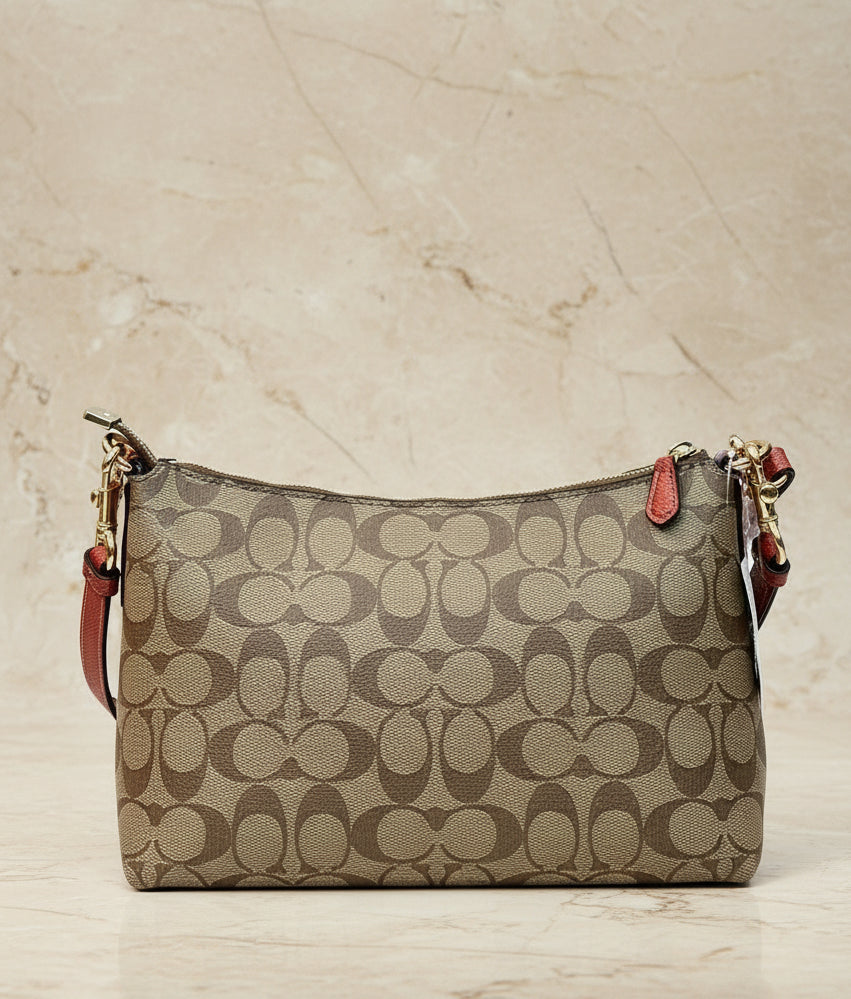 COACH BUNDLE LEWIS SHOULDER BAG/CROSSBODY BAG & ZIP AROUND WRISLET WALLET IN SIGNATURE CANVAS METTALIC CLAY LINING