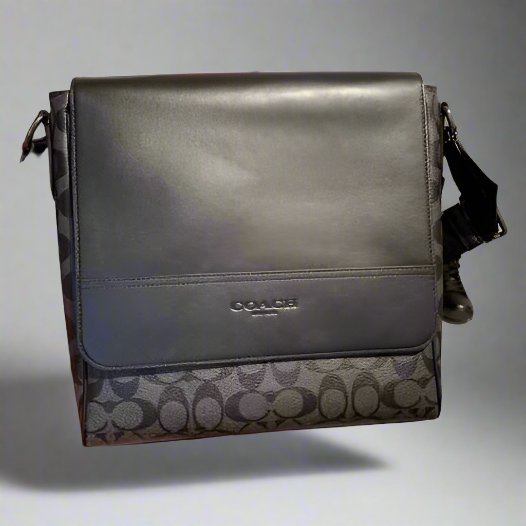 COACH HOUSTON MAP CROSSBODY BAG - SIGNATURE COATED CANVAS & REFINED CALF LEATHER