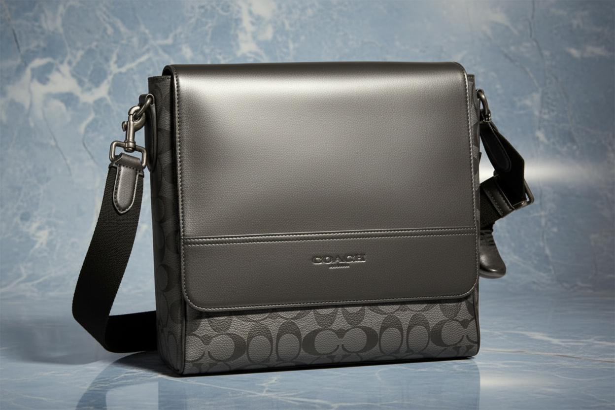 COACH HOUSTON MAP CROSSBODY BAG - SIGNATURE COATED CANVAS & REFINED CALF LEATHER