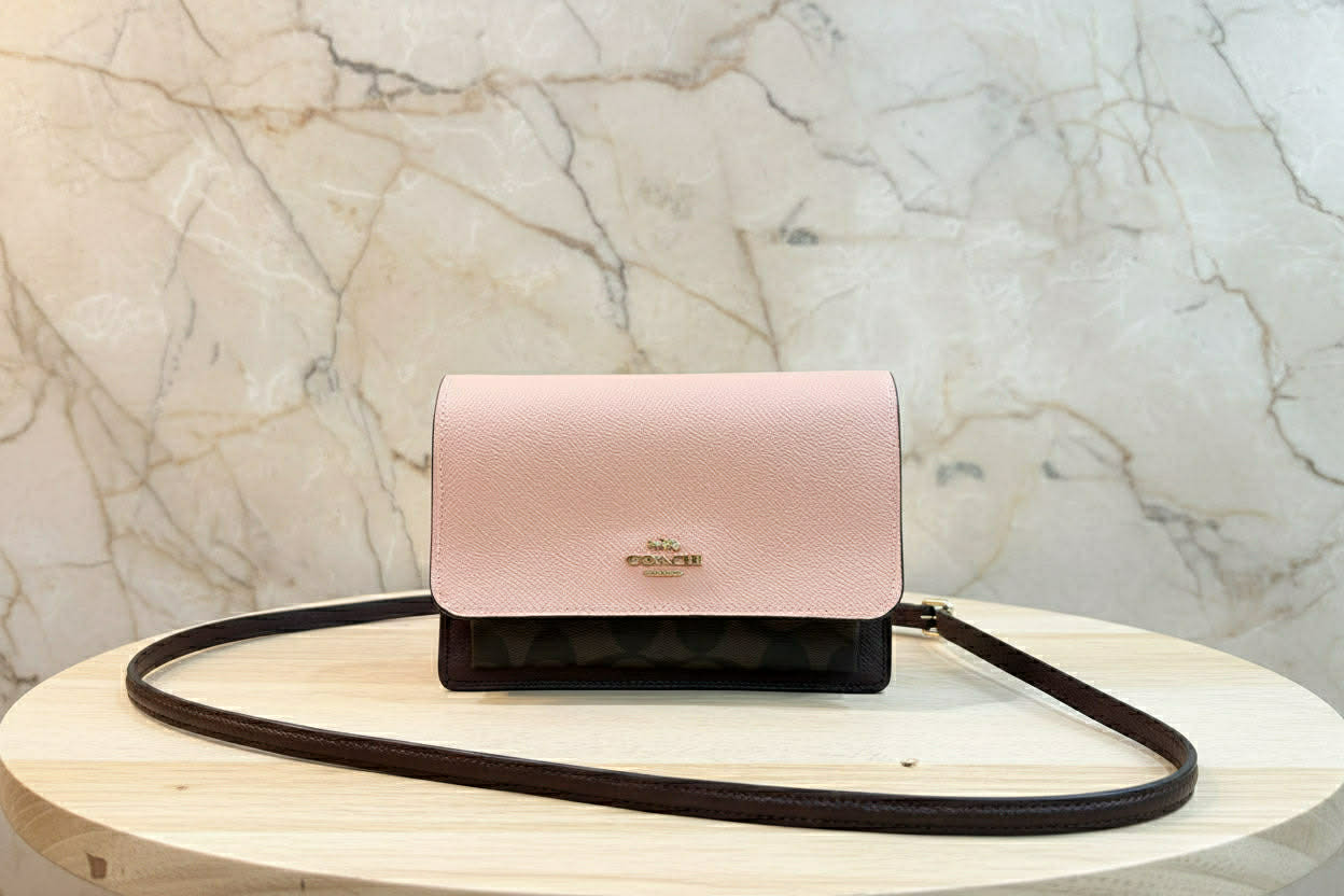 COACH FOLDOVER 3 in 1 BELTBAG/CROSSBODY/BODY BAG - SHELL PINK SIGNATURE SNAKE EMBOSSED