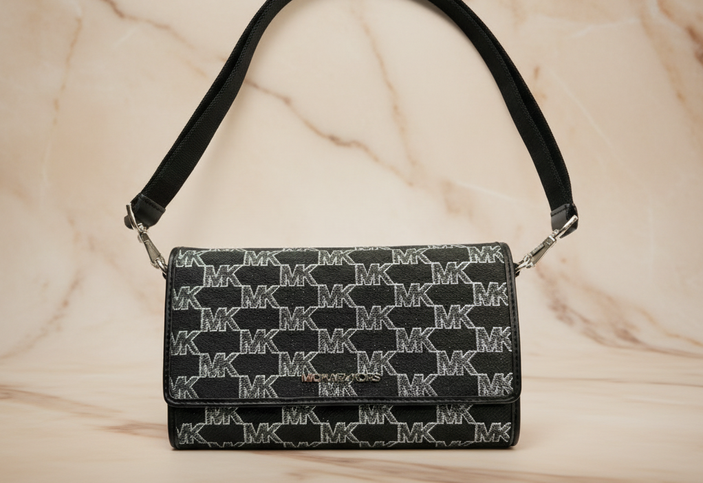Michael Kors Jet Set Item Large Zip Around Wallet Crossbody Handbag Black Multi