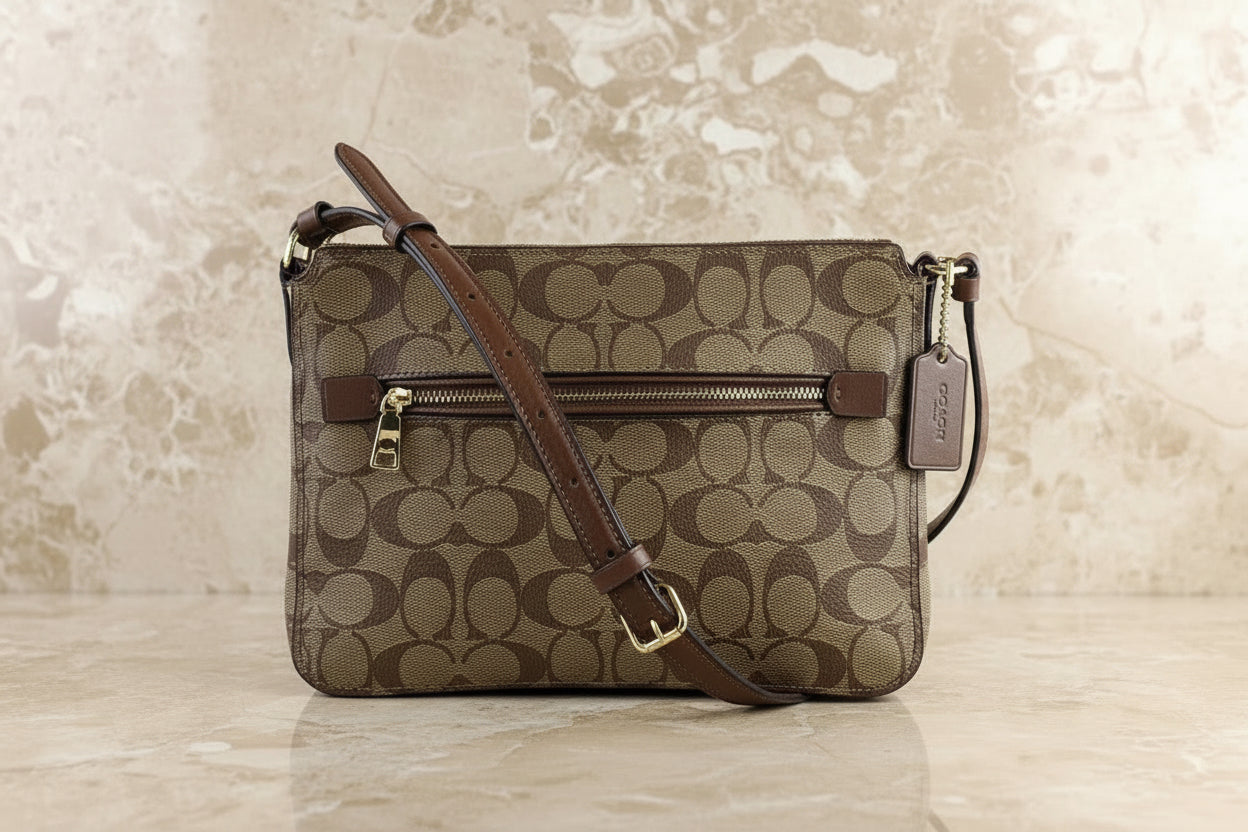 COACH GALLERY FILE CROSSBODY IN SIGNATURE CANVAS - KHAKI BROWN
