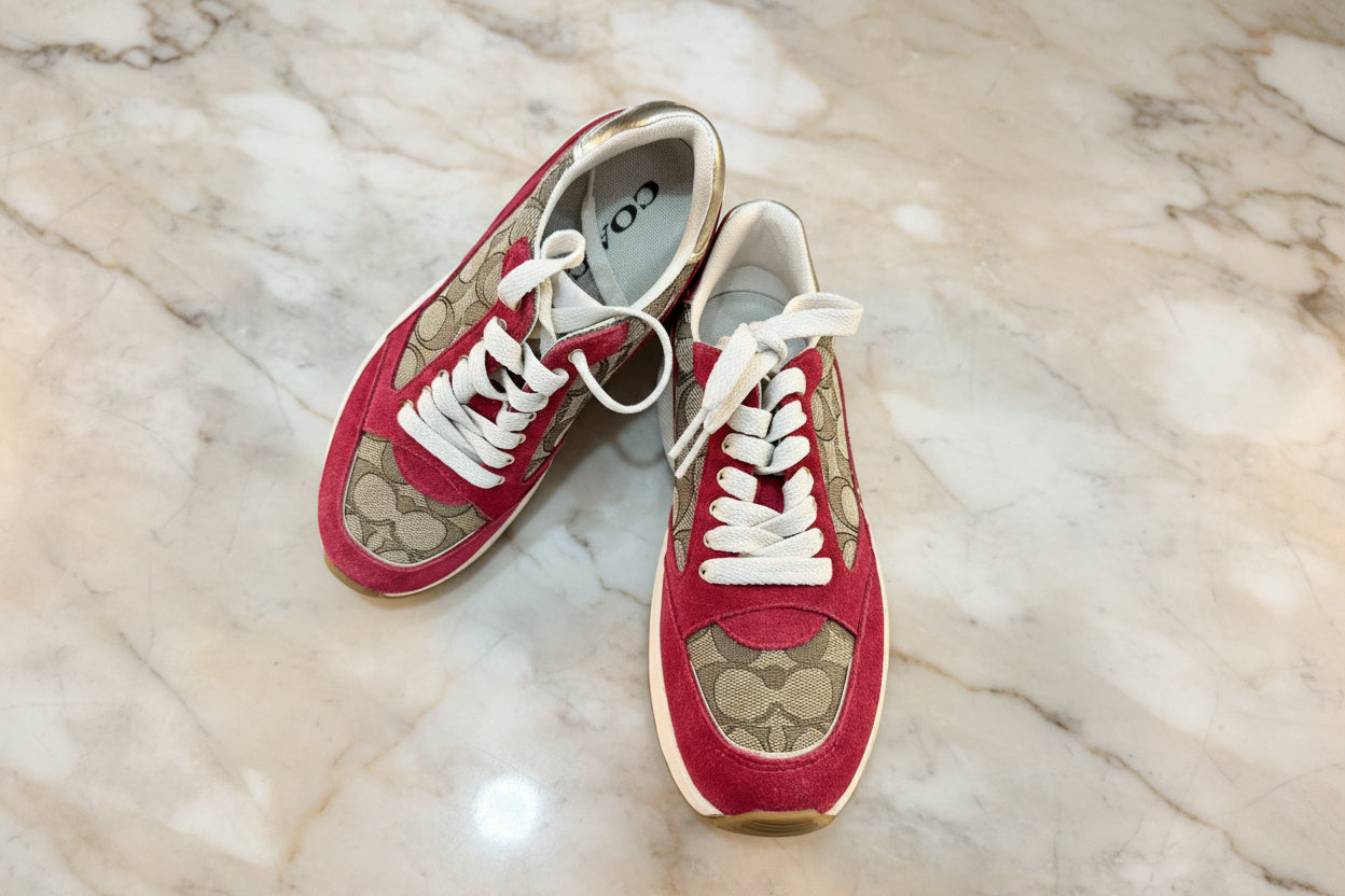 COACH JACQUARD SNEAKERS - SIG BROWN/RED