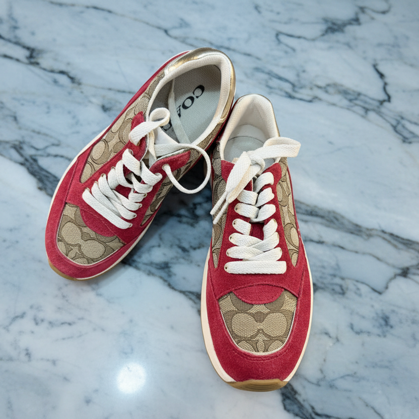 COACH JACQUARD SNEAKERS - SIG BROWN/RED