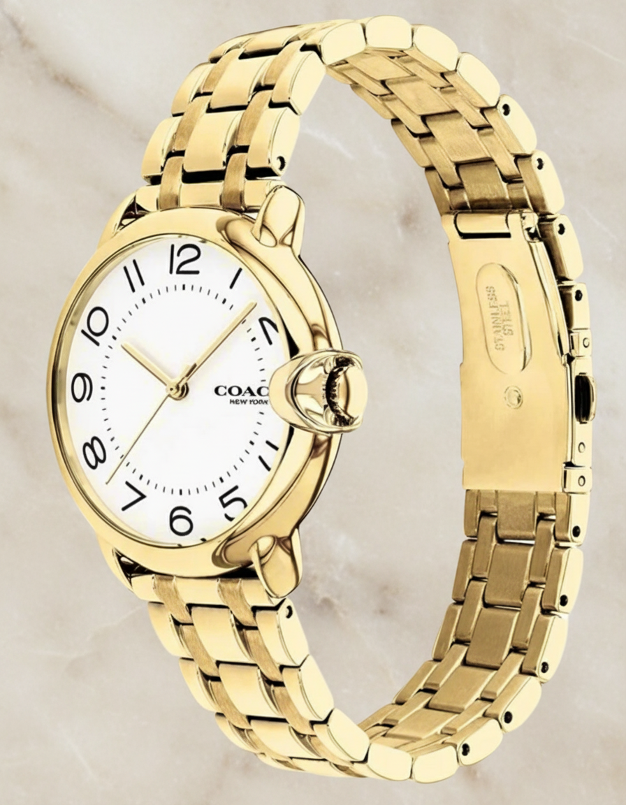 ساعة كوتش إليوت كوارتز من الفولاذ المقاوم للصدأ مطلية بالذهب - مينا صغير