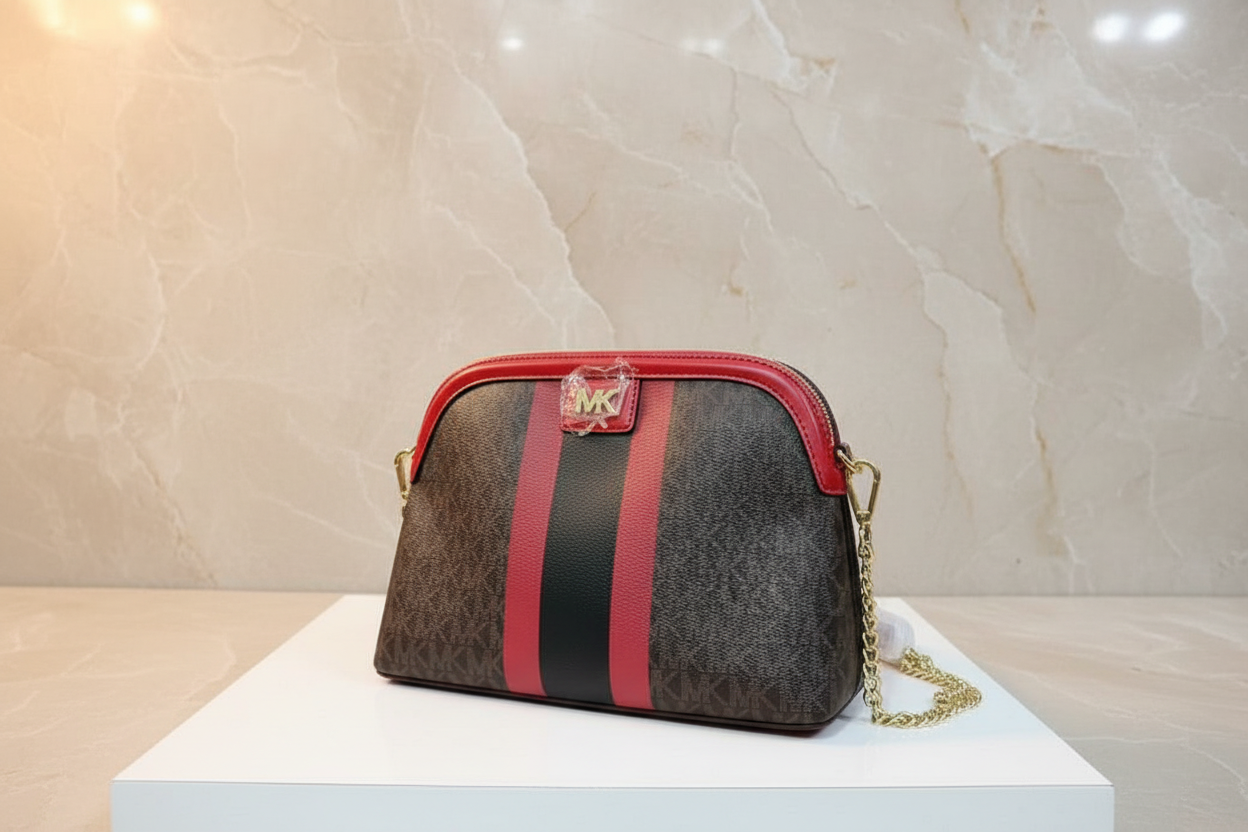 MICHAEL KORS DOME LOGO CENTER STRIPE CHAIN CROSSBODY