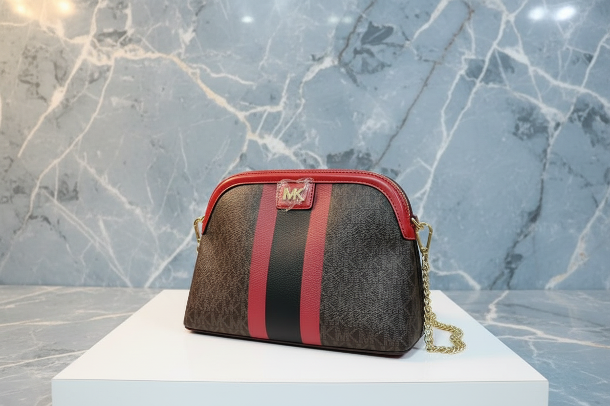 MICHAEL KORS DOME LOGO CENTER STRIPE CHAIN CROSSBODY