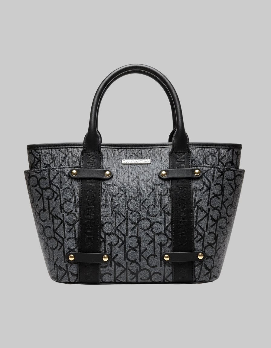 CALVIN KLEIN SATCHEL IN SIGNATURE CHARCOAL BLACK