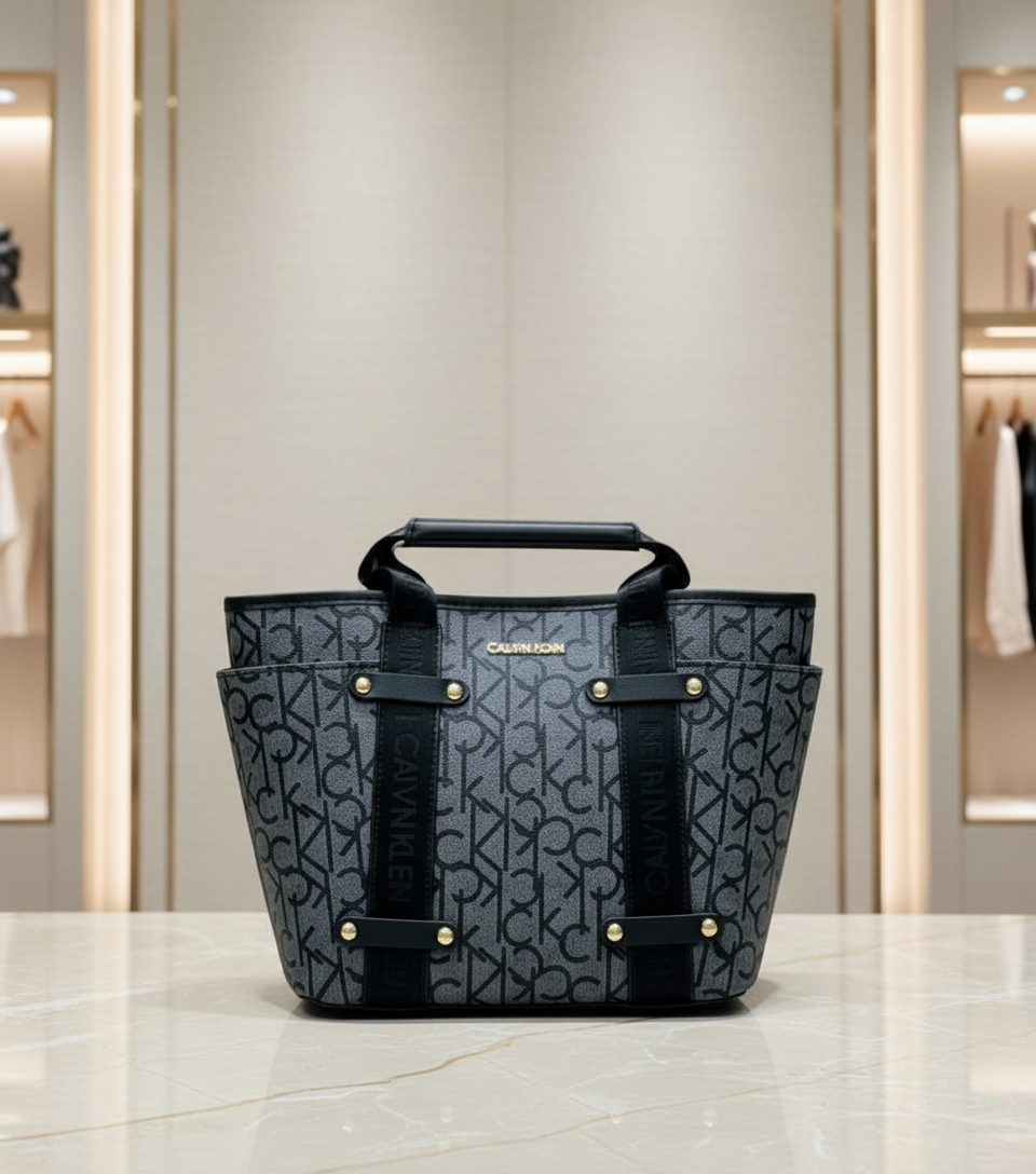 CALVIN KLEIN SATCHEL IN SIGNATURE CHARCOAL BLACK