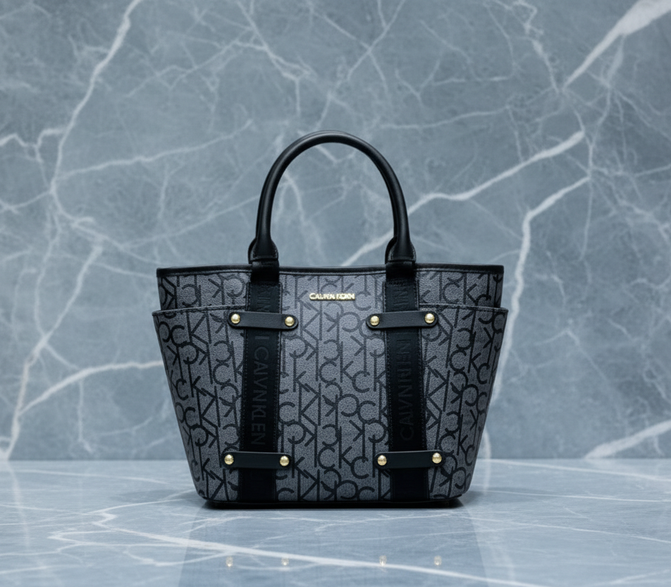 CALVIN KLEIN SATCHEL IN SIGNATURE CHARCOAL BLACK