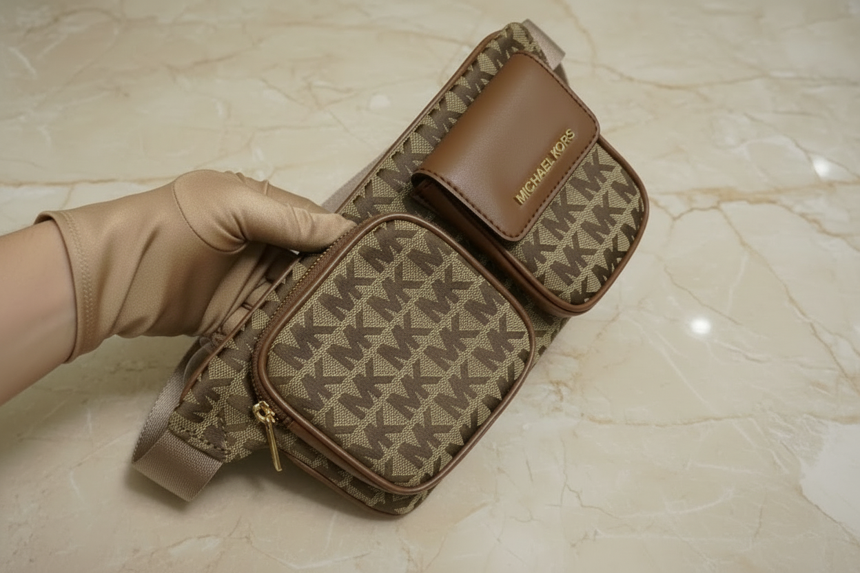 MICHAEL KORS HANOVER MEDIUM JACQUARD BELTBAG/BODY BAG