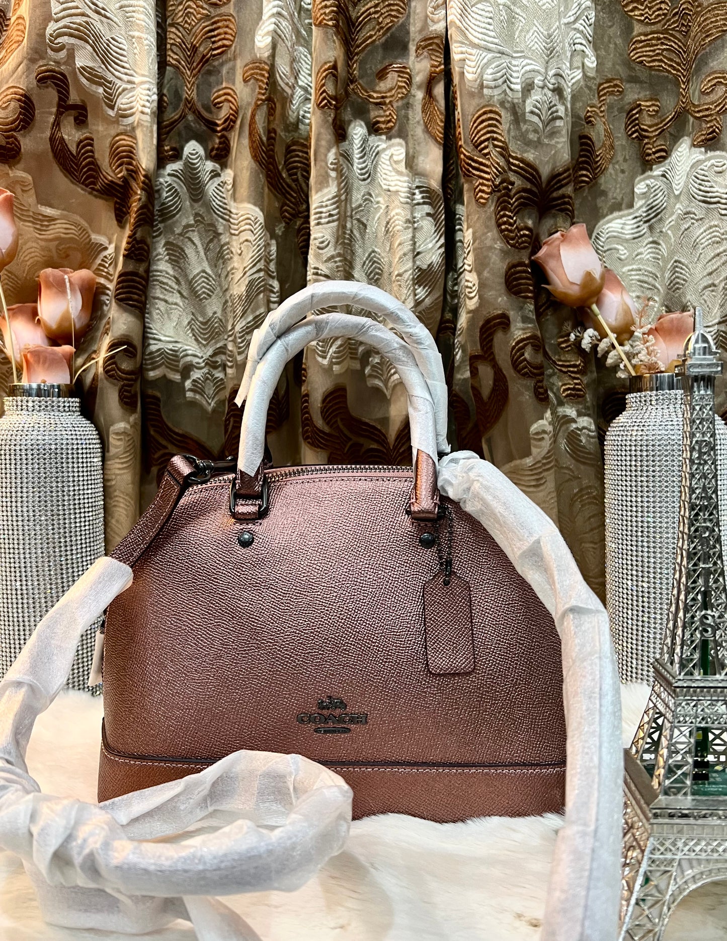 COACH MINI SIERRA SATCHEL - METALLIC DARK BLUSH