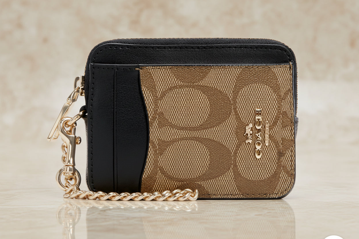 COACH ZIP CARD CASE WITH CHAIN