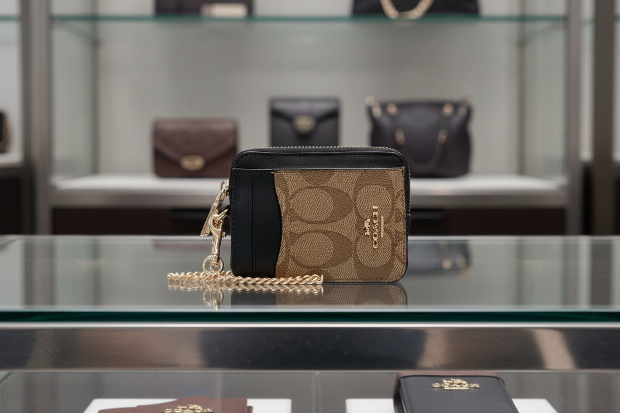 COACH ZIP CARD CASE WITH CHAIN