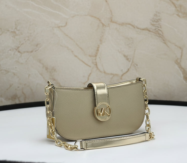 MICHAEL KORS CARMEN POUCHETTE SHOULDER BAG ONLY - PALE GOLD