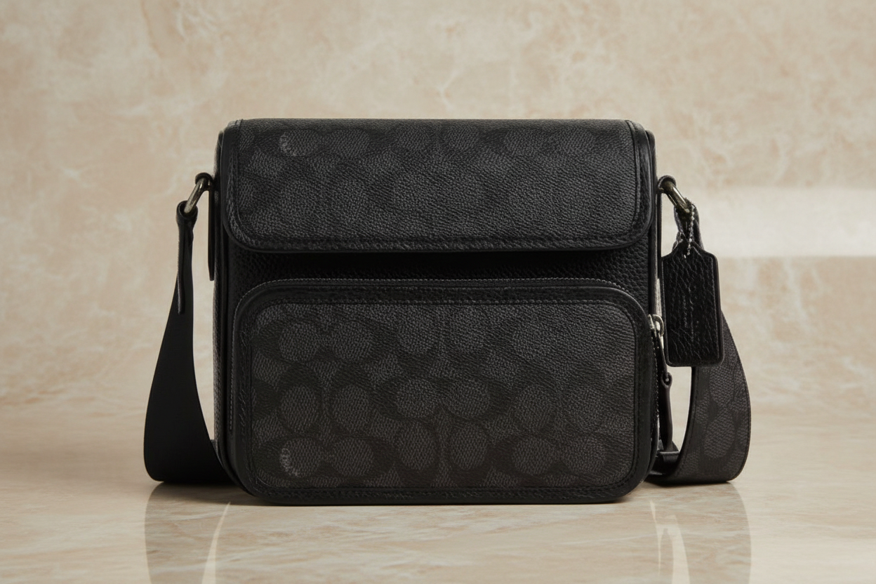 COACH SULLIVAN FLAP CROSSBODY - SIGNATURE CANVAS/CHARCOAL BLACK
